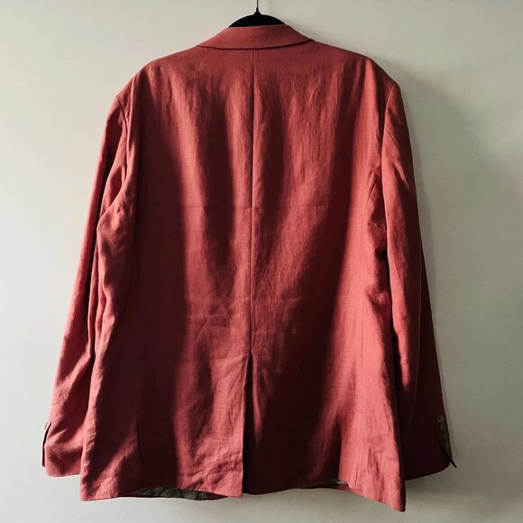 Lauren Ralph Lauren Dark Salmon Pink Single Breasted Linen Sport Blazer Size 44R - Picture 2 of 7
